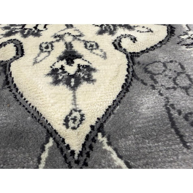 Heritage 4400 Traditional Medallion Floral Tonal Vine Border Soft Carved Hi-Low Durable Polypropylene Mid Grey/Silver/Charcoal/White Rug
