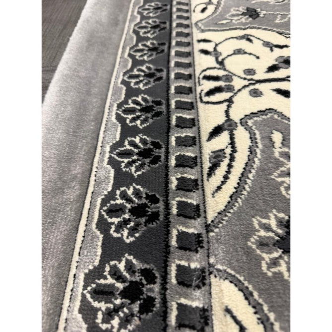 Heritage 4400 Traditional Medallion Floral Tonal Vine Border Soft Carved Hi-Low Durable Polypropylene Mid Grey/Silver/Charcoal/White Rug