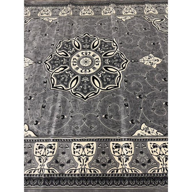 Heritage 4400 Traditional Medallion Floral Tonal Vine Border Soft Carved Hi-Low Durable Polypropylene Mid Grey/Silver/Charcoal/White Rug