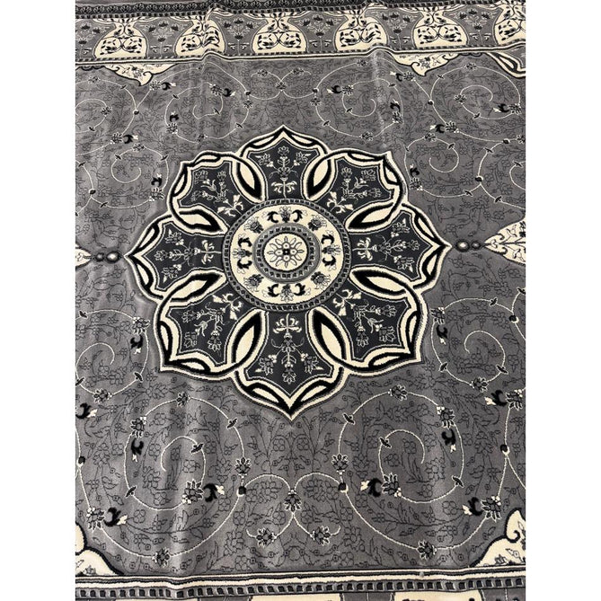 Heritage 4400 Traditional Medallion Floral Tonal Vine Border Soft Carved Hi-Low Durable Polypropylene Mid Grey/Silver/Charcoal/White Rug