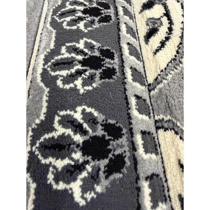 Heritage 4400 Traditional Medallion Floral Tonal Vine Border Soft Carved Hi-Low Durable Polypropylene Mid Grey/Silver/Charcoal/White Rug