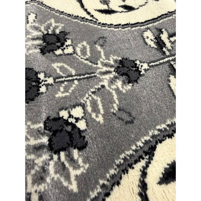Heritage 4400 Traditional Medallion Floral Tonal Vine Border Soft Carved Hi-Low Durable Polypropylene Mid Grey/Silver/Charcoal/White Rug
