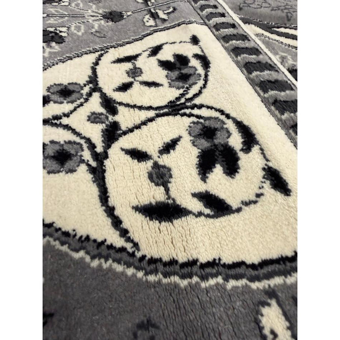 Heritage 4400 Traditional Medallion Floral Tonal Vine Border Soft Carved Hi-Low Durable Polypropylene Mid Grey/Silver/Charcoal/White Rug
