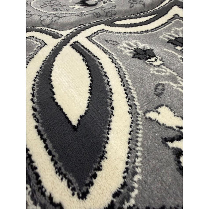 Heritage 4400 Traditional Medallion Floral Tonal Vine Border Soft Carved Hi-Low Durable Polypropylene Mid Grey/Silver/Charcoal/White Rug