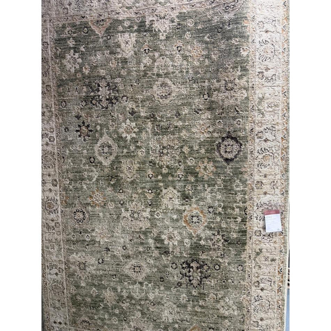 Heriz HE04 Ornate Traditional Persian Vintage Distressed Shimmer Tonal Textured Hi-Lo Space-Dyed Soft-Touch Polyester Low-Profile Short Pile Green Runner