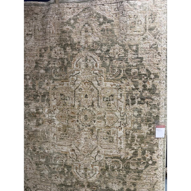 Heriz HE02 Serapi Traditional Persian Vintage Distressed Shimmer Tonal Textured Hi-Lo Space-Dyed Soft-Touch Polyester Low-Profile Short Pile Green Runner
