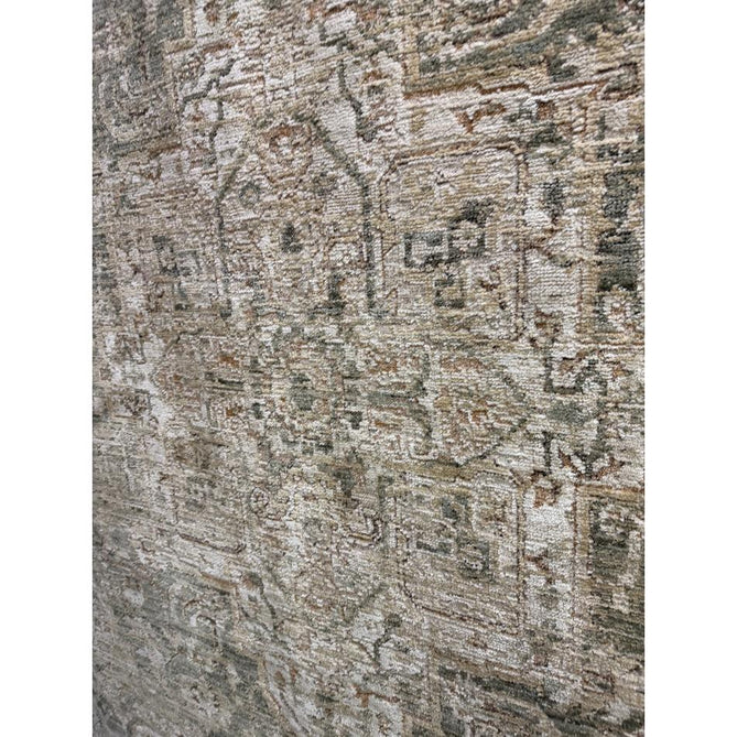 Heriz HE02 Serapi Traditional Persian Vintage Distressed Shimmer Tonal Textured Hi-Lo Space-Dyed Soft-Touch Polyester Low-Profile Short Pile Green Rug