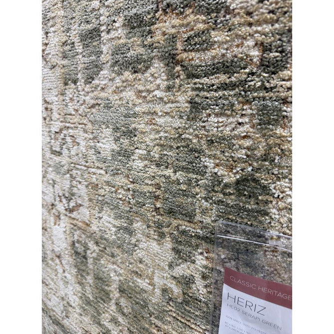 Heriz HE02 Serapi Traditional Persian Vintage Distressed Shimmer Tonal Textured Hi-Lo Space-Dyed Soft-Touch Polyester Low-Profile Short Pile Green Rug