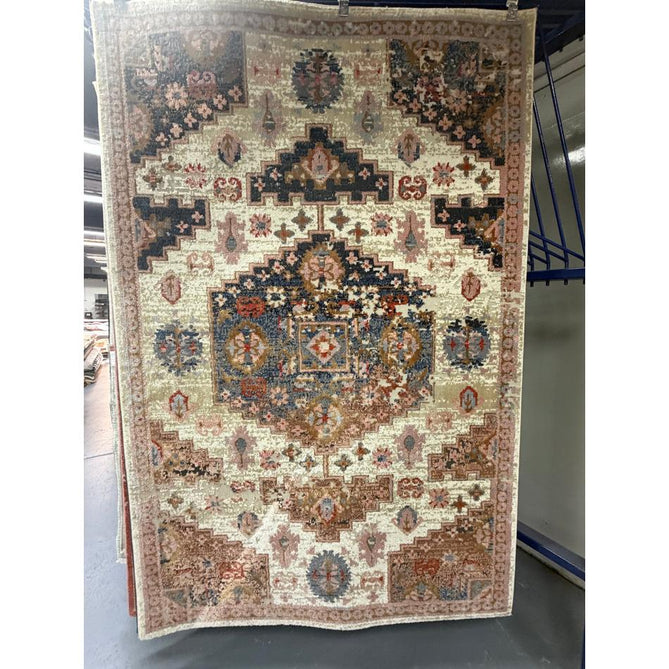 Zola Aras Traditional Persian Medallion Border Hi-Low Textured Cream/Brown/Pink/Blue/Multicolour Rug