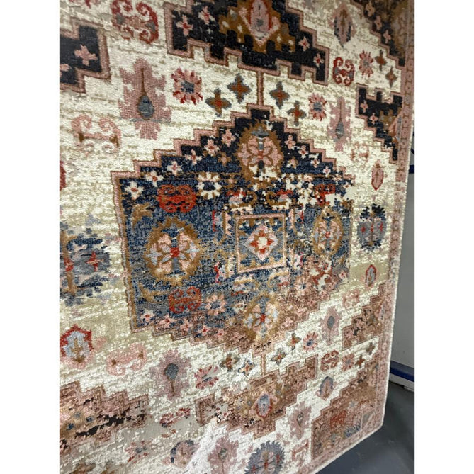 Zola Aras Traditional Persian Medallion Border Hi-Low Textured Cream/Brown/Pink/Blue/Multicolour Rug