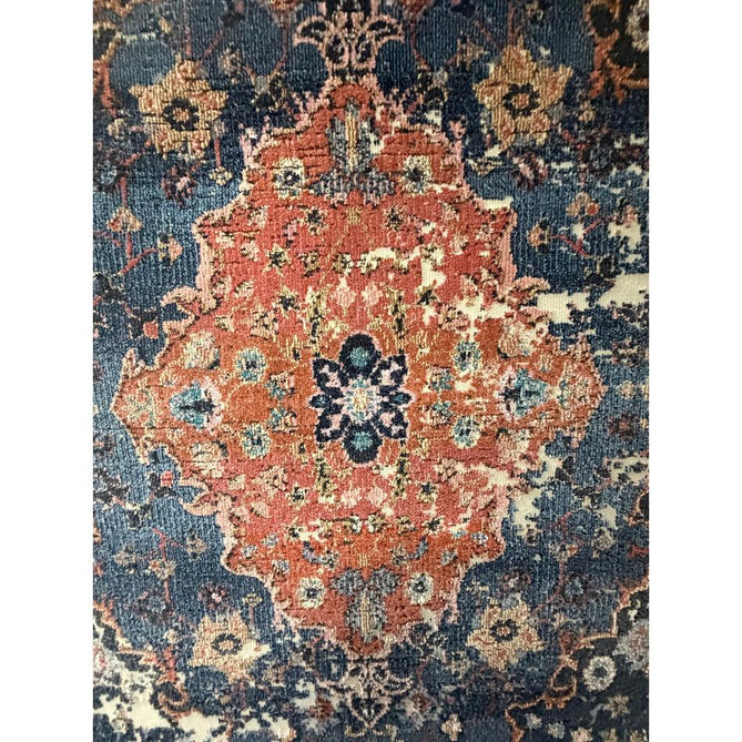 Zola Heris Traditional Persian Medallion Border Hi-Low Textured Blue/Terra/Red/Beige/Pink/Cream/Multicolour Rug