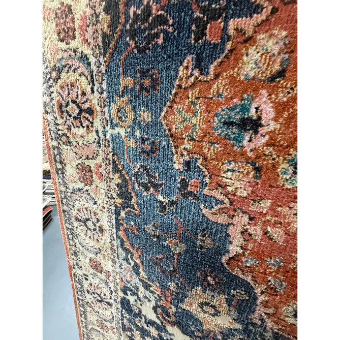 Zola Heris Traditional Persian Medallion Border Hi-Low Textured Blue/Terra/Red/Beige/Pink/Cream/Multicolour Rug