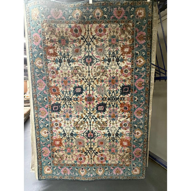 Zola Sarab Traditional Persian Ornate Floral Border Hi-Low Textured Blue/Pink/Cream/Beige/Brown/Multicolour Rug
