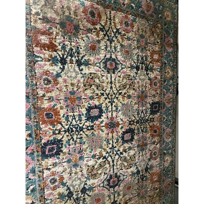 Zola Sarab Traditional Persian Ornate Floral Border Hi-Low Textured Blue/Pink/Cream/Beige/Brown/Multicolour Rug