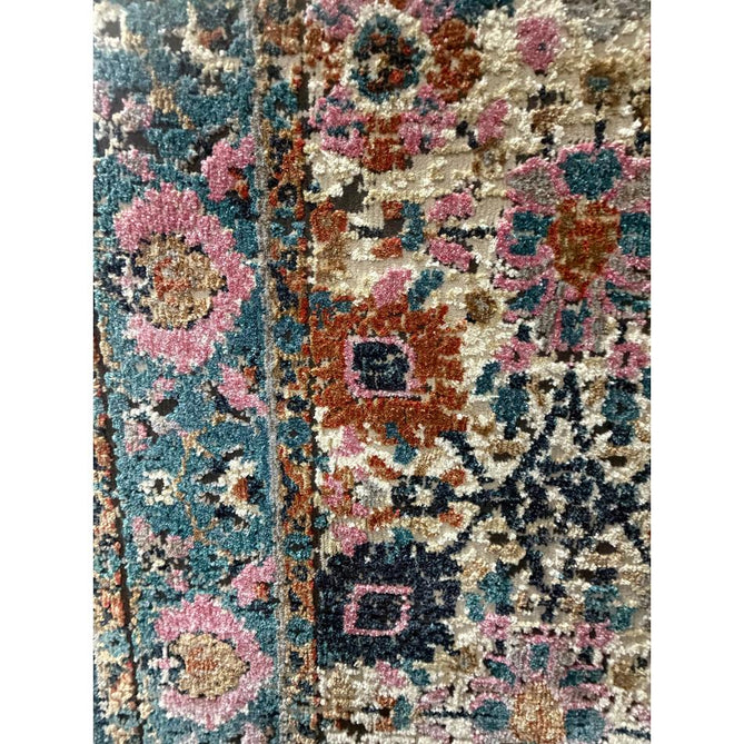 Zola Sarab Traditional Persian Ornate Floral Border Hi-Low Textured Blue/Pink/Cream/Beige/Brown/Multicolour Rug