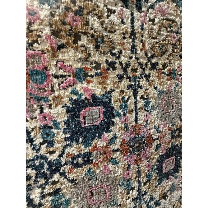 Zola Sarab Traditional Persian Ornate Floral Border Hi-Low Textured Blue/Pink/Cream/Beige/Brown/Multicolour Rug