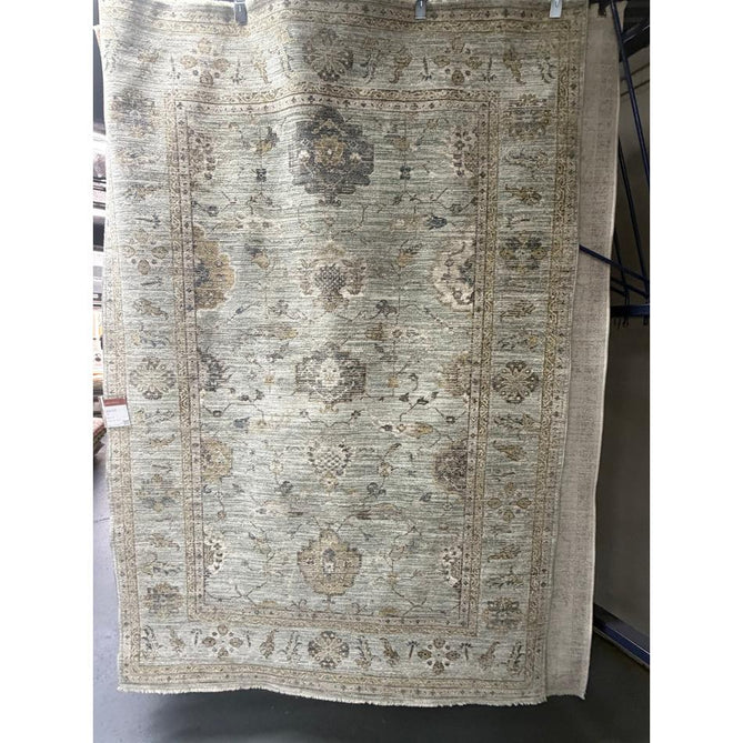 Jasper JA01 Traditional Vintage Distressed Shimmer Floral Heirloom Border Soft-Touch Polyester Low Profile Short Pile Pale Blue Rug