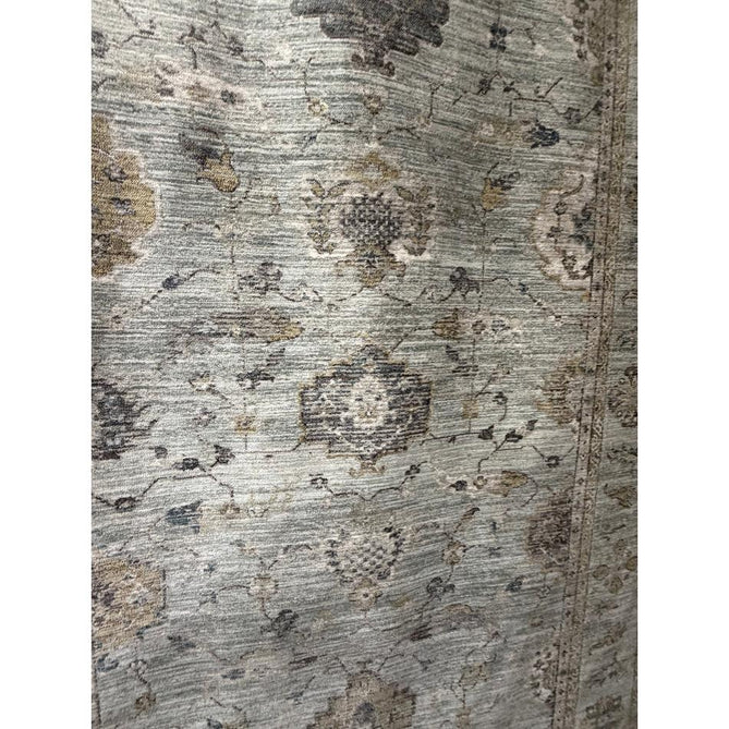 Jasper JA01 Traditional Vintage Distressed Shimmer Floral Heirloom Border Soft-Touch Polyester Low Profile Short Pile Pale Blue Rug