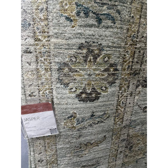 Jasper JA01 Traditional Vintage Distressed Shimmer Floral Heirloom Border Soft-Touch Polyester Low Profile Short Pile Pale Blue Rug