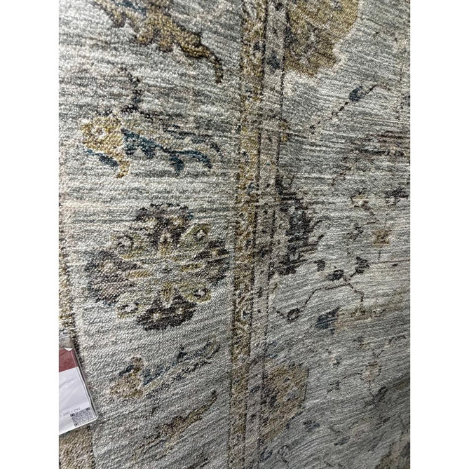 Jasper JA01 Traditional Vintage Distressed Shimmer Floral Heirloom Border Soft-Touch Polyester Low Profile Short Pile Pale Blue Rug