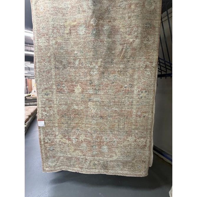 Jasper JA05 Traditional Vintage Distressed Shimmer Floral Heirloom Border Soft-Touch Polyester Low Profile Short Pile Pale Red Rug