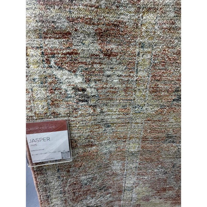 Jasper JA05 Traditional Vintage Distressed Shimmer Floral Heirloom Border Soft-Touch Polyester Low Profile Short Pile Pale Red Rug