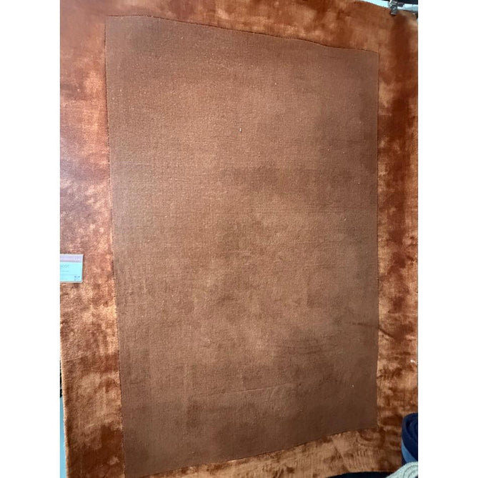 Ascot Modern Plain Hand-Woven Wool Centred Loop Pile Metallic Shimmer Wide Viscose Border Rust/Copper Rug