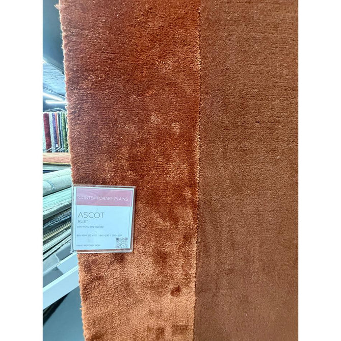 Ascot Modern Plain Hand-Woven Wool Centred Loop Pile Metallic Shimmer Wide Viscose Border Rust/Copper Rug