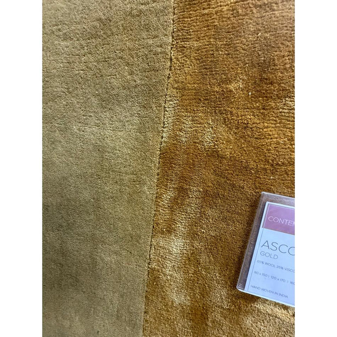 Ascot Modern Plain Hand-Woven Wool Centred Loop Pile Metallic Shimmer Wide Viscose Border Golden Ochre/Antique Gold Rug