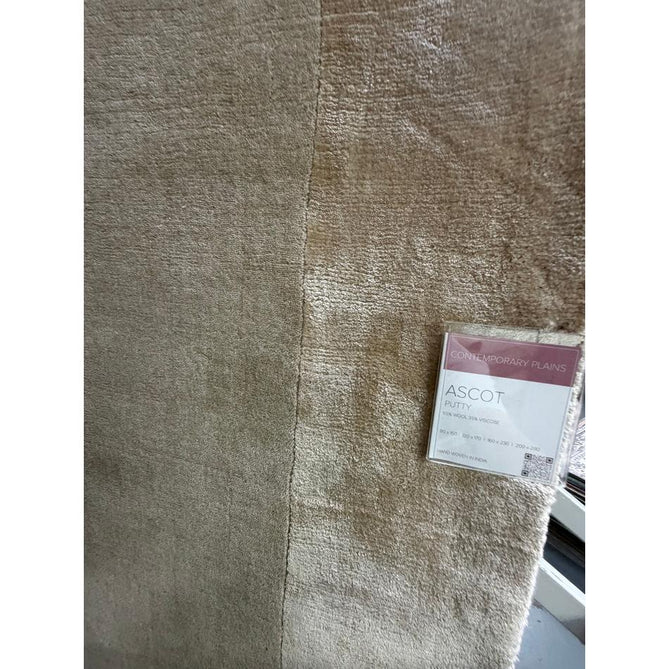 Ascot Modern Plain Hand-Woven Wool Centred Loop Pile Metallic Shimmer Wide Viscose Border Putty Beige/Champagne Rug