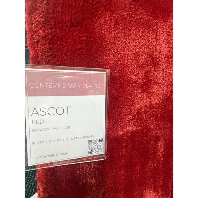 Ascot Modern Plain Hand-Woven Wool Centred Loop Pile Metallic Shimmer Wide Viscose Border Crimson Red/Ruby Red Rug