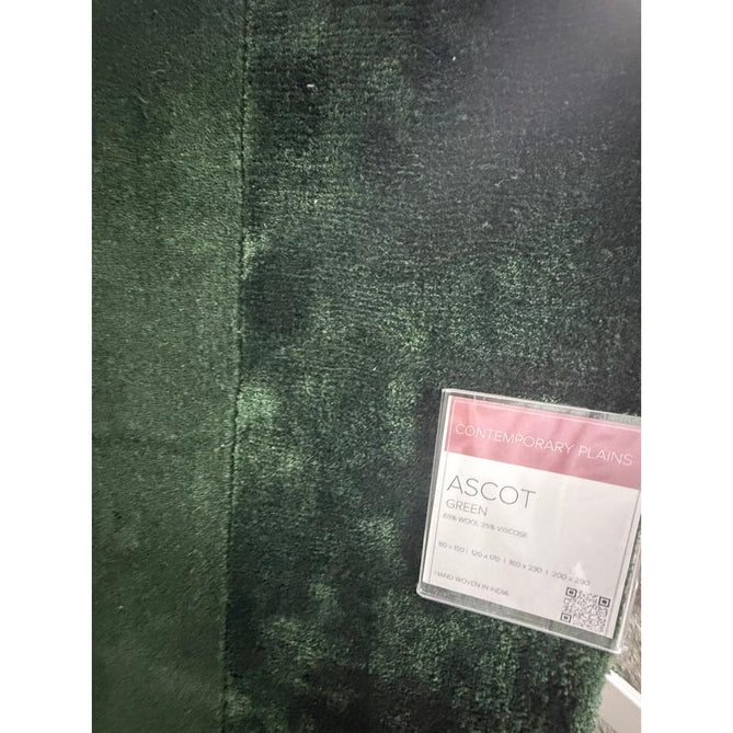 Ascot Modern Plain Hand-Woven Wool Centred Loop Pile Metallic Shimmer Wide Viscose Border Deep Forest Green/Emerald Green Rug