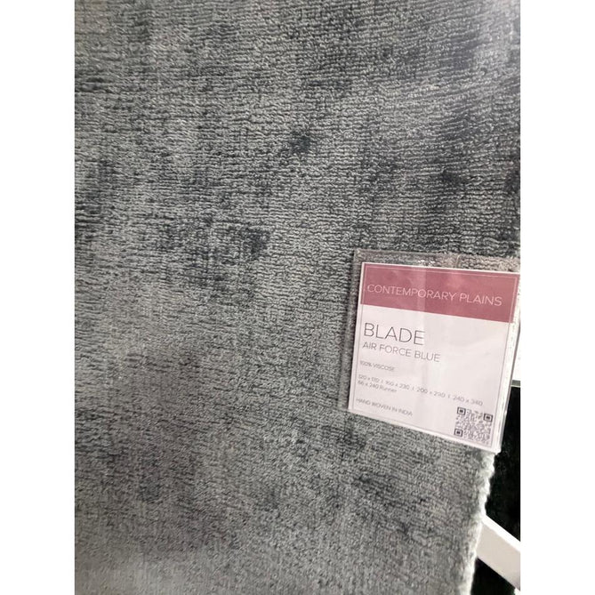 Blade Modern Plain Distressed Tonal Metallic Shimmer Hand-Woven Soft Textured Tip Sheared Loop Pile Silky Viscose Flatweave Airforce Blue Rug
