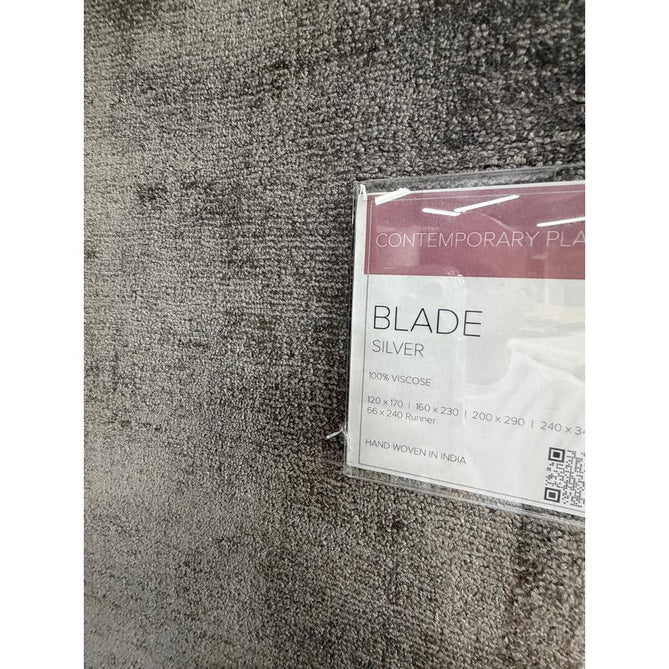 Blade Modern Plain Distressed Tonal Metallic Shimmer Hand-Woven Soft Textured Tip Sheared Loop Pile Silky Viscose Flatweave Silver Rug