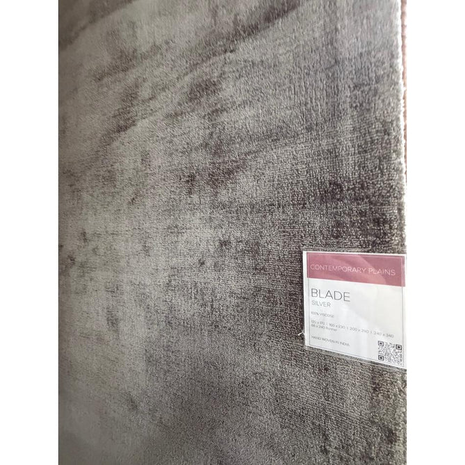 Blade Modern Plain Distressed Tonal Metallic Shimmer Hand-Woven Soft Textured Tip Sheared Loop Pile Silky Viscose Flatweave Silver Runner