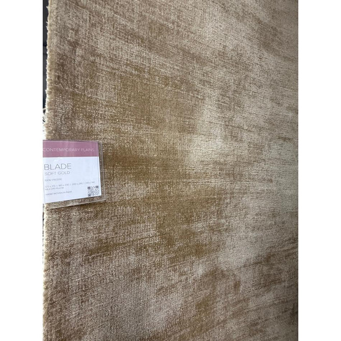 Blade Modern Plain Distressed Tonal Metallic Shimmer Hand-Woven Soft Textured Tip Sheared Loop Pile Silky Viscose Flatweave Soft Warm Golden Beige Rug