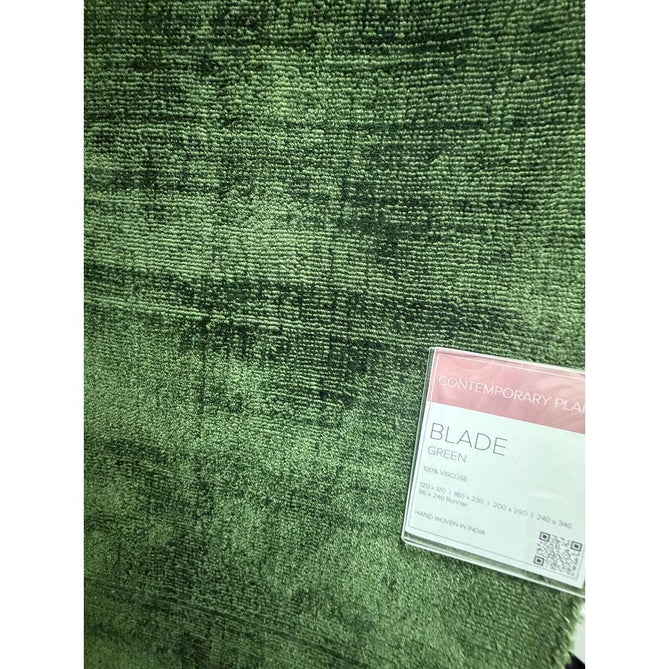 Blade Modern Plain Distressed Tonal Metallic Shimmer Hand-Woven Soft Textured Tip Sheared Loop Pile Silky Viscose Flatweave Green Rug
