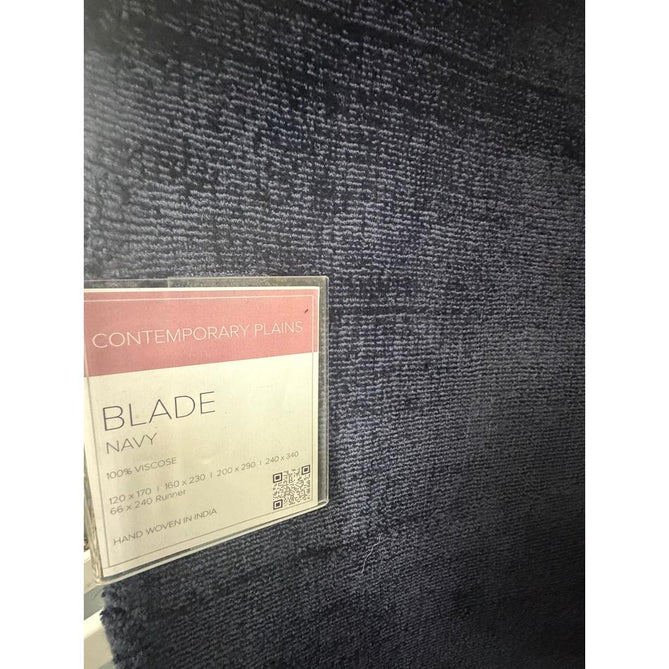 Blade Modern Plain Distressed Tonal Metallic Shimmer Hand-Woven Soft Textured Tip Sheared Loop Pile Silky Viscose Flatweave Navy Runner