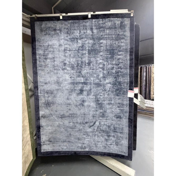 Blade Modern Plain Distressed Tonal Metallic Shimmer Hand-Woven Soft Textured Tip Sheared Loop Pile Silky Viscose Flatweave Airforce Blue Rug