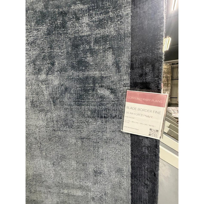 Blade Modern Plain Distressed Tonal Metallic Shimmer Hand-Woven Soft Textured Tip Sheared Loop Pile Silky Viscose Flatweave Airforce Blue Rug