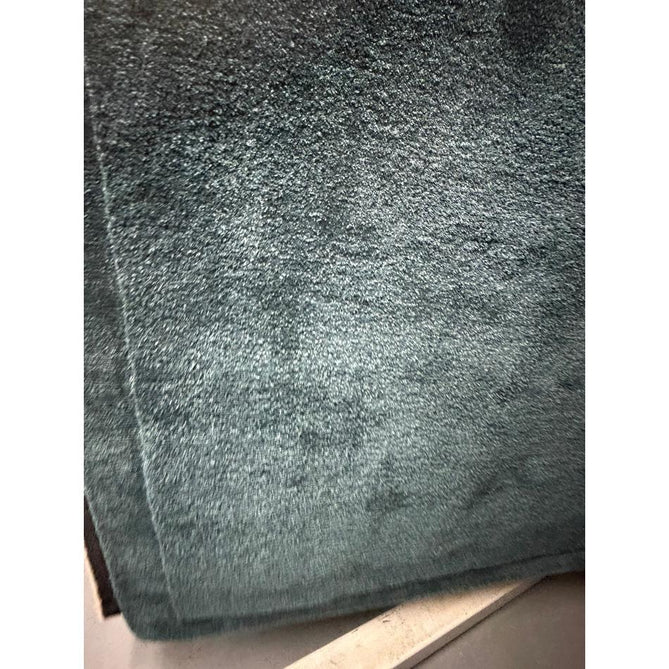 Rise Modern Plain Hi-Low Border Tonal Shimmer Hand-Carved High-Density Heavyweight Wool & Viscose Blend Teal Rug
