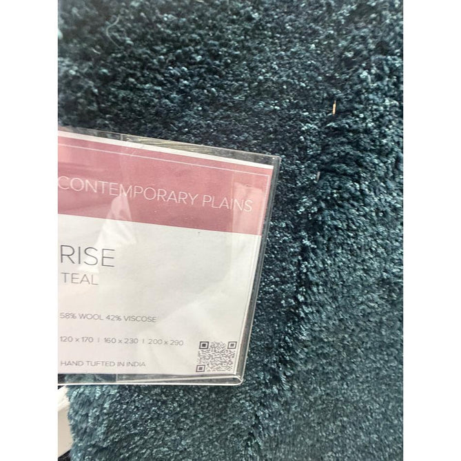Rise Modern Plain Hi-Low Border Tonal Shimmer Hand-Carved High-Density Heavyweight Wool & Viscose Blend Teal Rug