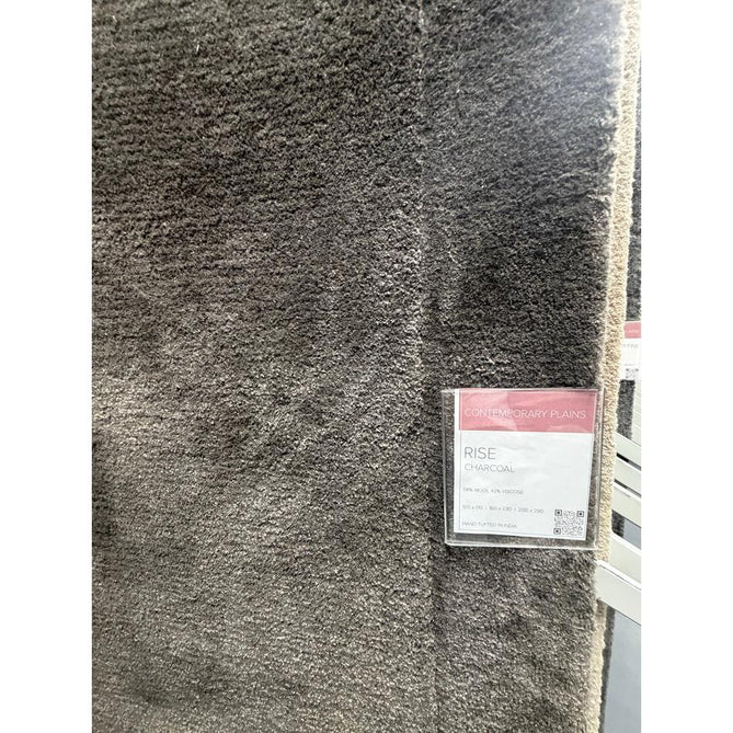 Rise Modern Plain Hi-Low Border Tonal Shimmer Hand-Carved High-Density Heavyweight Wool & Viscose Blend Charcoal Grey Rug