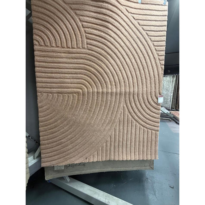 Hague Modern Plain Geometric Hand-Carved Hi-Low 3D Ridged Cut & Loop Pile Textured Wool Blush Rug