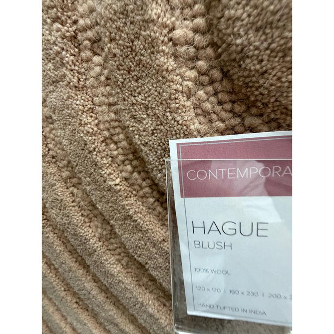 Hague Modern Plain Geometric Hand-Carved Hi-Low 3D Ridged Cut & Loop Pile Textured Wool Blush Rug