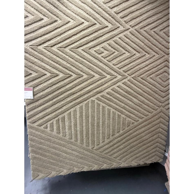 Hague Modern Plain Geometric Hand-Carved Hi-Low 3D Ridged Cut & Loop Pile Textured Wool Taupe Rug