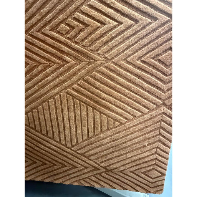 Hague Modern Plain Geometric Hand-Carved Hi-Low 3D Ridged Cut & Loop Pile Textured Wool Desert Sand Rug