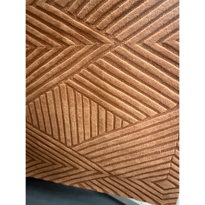 Hague Modern Plain Geometric Hand-Carved Hi-Low 3D Ridged Cut & Loop Pile Textured Wool Desert Sand Rug