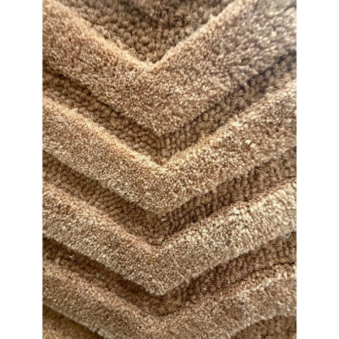 Hague Modern Plain Geometric Hand-Carved Hi-Low 3D Ridged Cut & Loop Pile Textured Wool Desert Sand Rug
