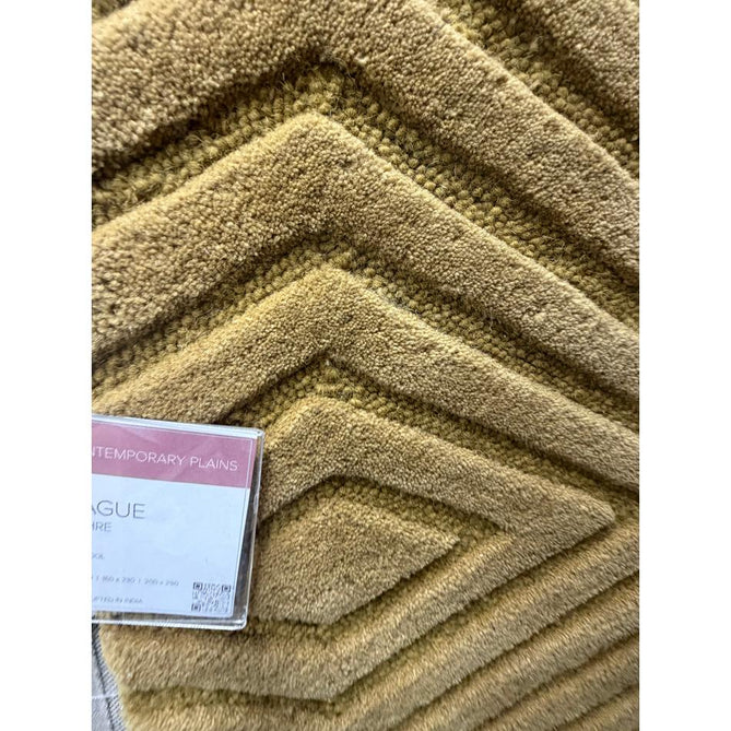 Hague Modern Plain Geometric Hand-Carved Hi-Low 3D Ridged Cut & Loop Pile Textured Wool Ochre Rug